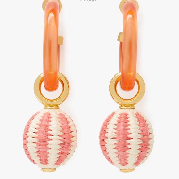 kate spade Jewelry - New Kate Spade FEELING BUBBLY RAFFIA CHARM HOOPS
Color: Pink Multi